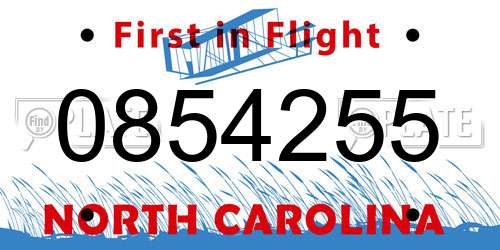 0854255 North Carolina License Plate
