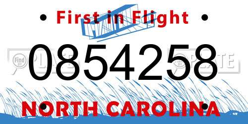 0854258 North Carolina License Plate