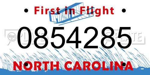 0854285 North Carolina License Plate