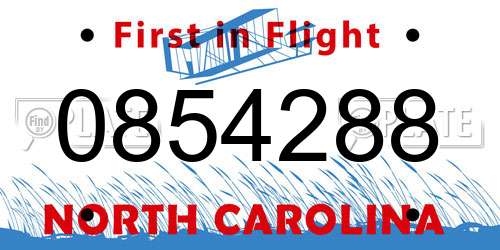 0854288 North Carolina License Plate