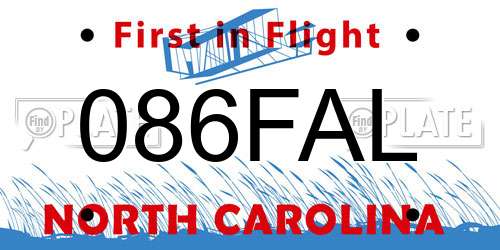 086FAL North Carolina License Plate