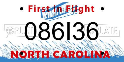 086I36 North Carolina License Plate