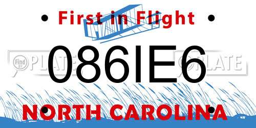 086IE6 North Carolina License Plate