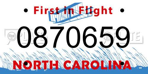 0870659 North Carolina License Plate