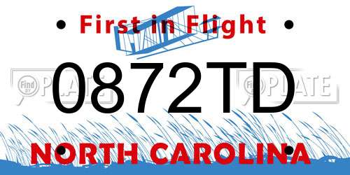 0872TD North Carolina License Plate