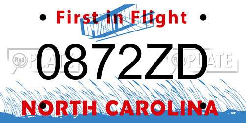 0872ZD North Carolina License Plate