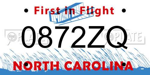 0872ZQ North Carolina License Plate