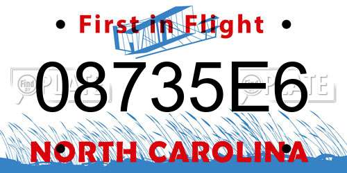 08735E6 North Carolina License Plate