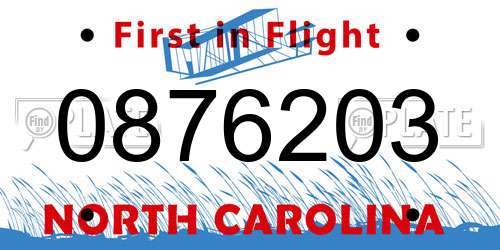 0876203 North Carolina License Plate