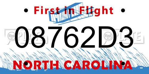 08762D3 North Carolina License Plate