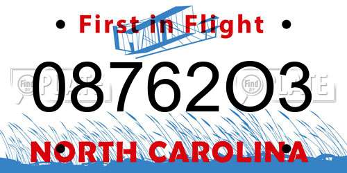 08762O3 North Carolina License Plate