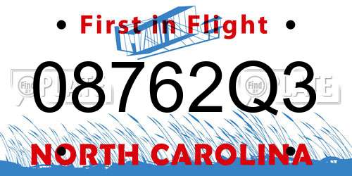 08762Q3 North Carolina License Plate
