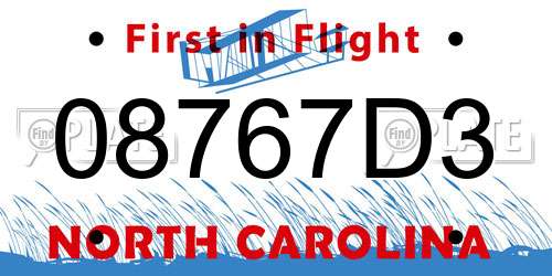 08767D3 North Carolina License Plate