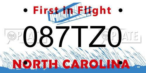 087TZ0 North Carolina License Plate