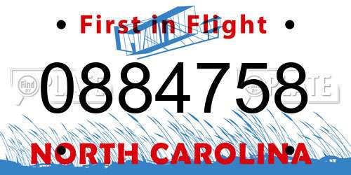 0884758 North Carolina License Plate