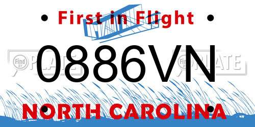 0886VN North Carolina License Plate