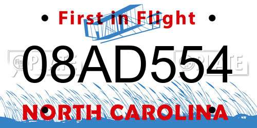 08AD554 North Carolina License Plate