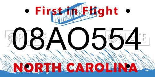 08AO554 North Carolina License Plate
