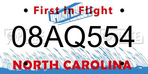 08AQ554 North Carolina License Plate