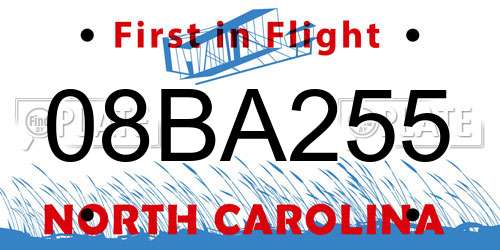 08BA255 North Carolina License Plate