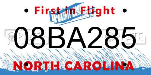 08BA285 North Carolina License Plate