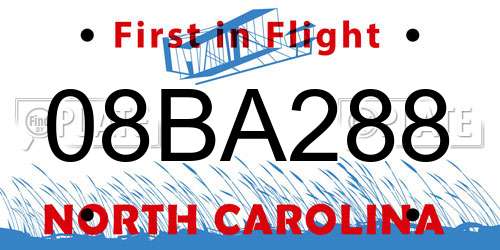 08BA288 North Carolina License Plate
