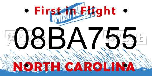 08BA755 North Carolina License Plate