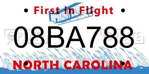 08BA788 North Carolina License Plate