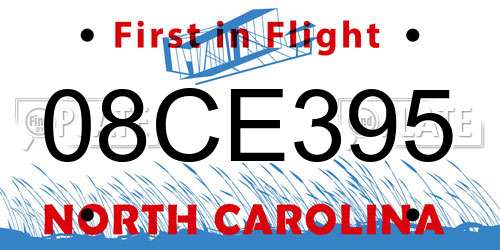 08CE395 North Carolina License Plate