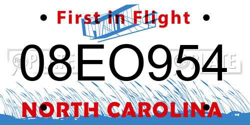 08EO954 North Carolina License Plate