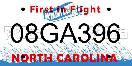 08GA396 North Carolina License Plate