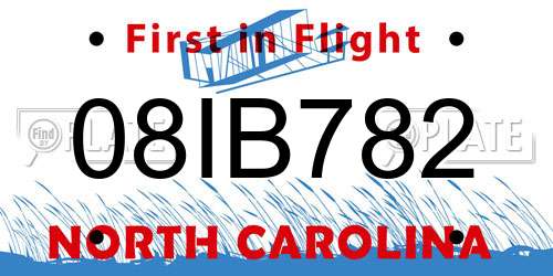 08IB782 North Carolina License Plate