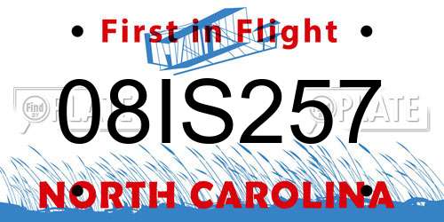 08IS257 North Carolina License Plate