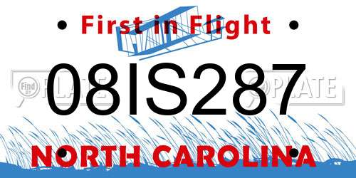 08IS287 North Carolina License Plate