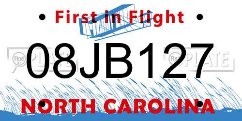08JB127 North Carolina License Plate