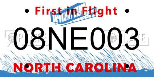 08NE003 North Carolina License Plate