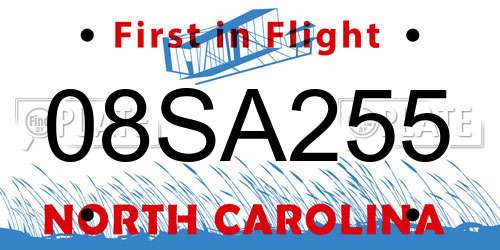 08SA255 North Carolina License Plate