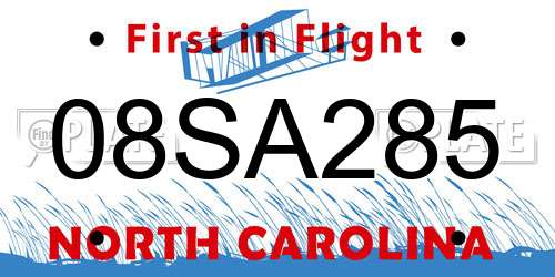 08SA285 North Carolina License Plate