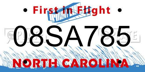 08SA785 North Carolina License Plate