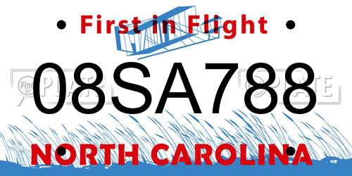 08SA788 North Carolina License Plate