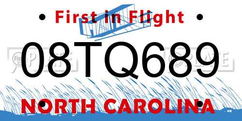 08TQ689 North Carolina License Plate