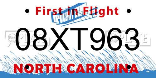 08XT963 North Carolina License Plate