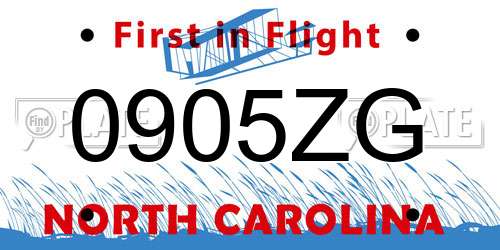 0905ZG North Carolina License Plate
