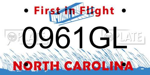 0961GL North Carolina License Plate