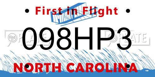 098HP3 North Carolina License Plate