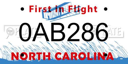 0AB286 North Carolina License Plate