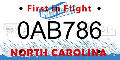 0AB786 North Carolina License Plate