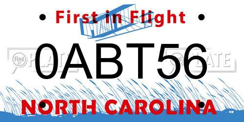 0ABT56 North Carolina License Plate