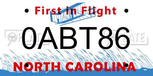 0ABT86 North Carolina License Plate