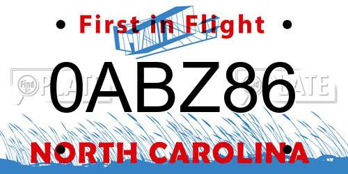 0ABZ86 North Carolina License Plate